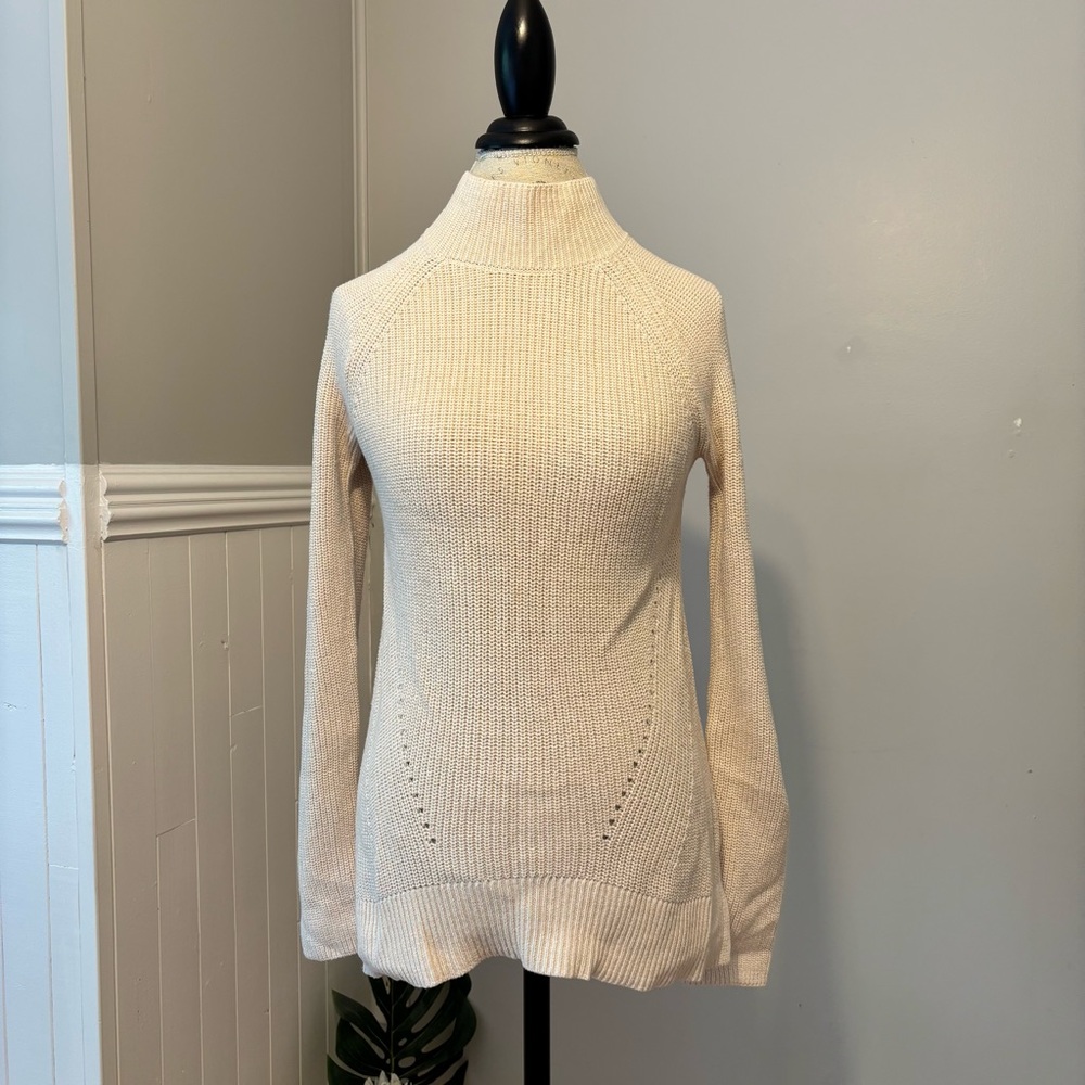 Gap Neutral Marl Textured Turtleneck Mock Neck Cotton Knit Sweater Size S
